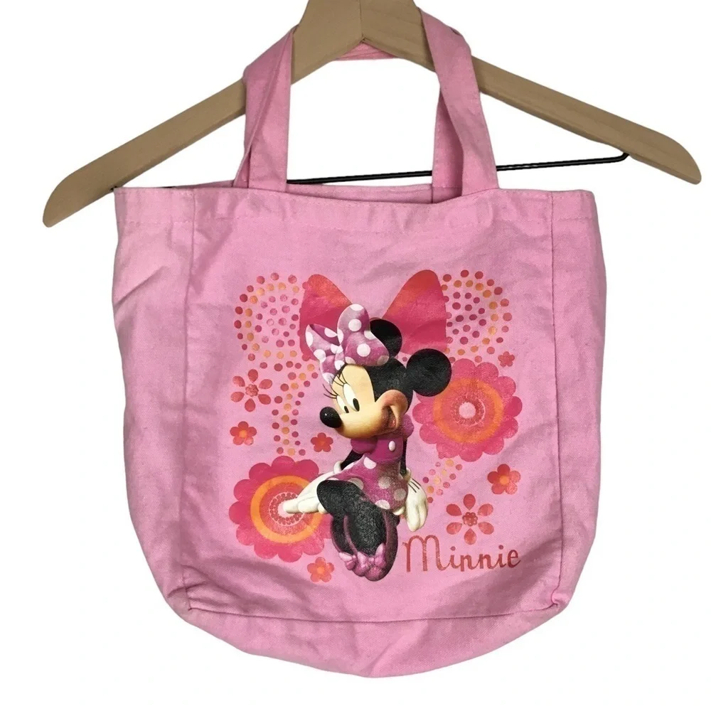 MINNIE MOUSE Mini Tote Bag Canvas Book Bag Flowers Floral Dot Pink Orange Disney